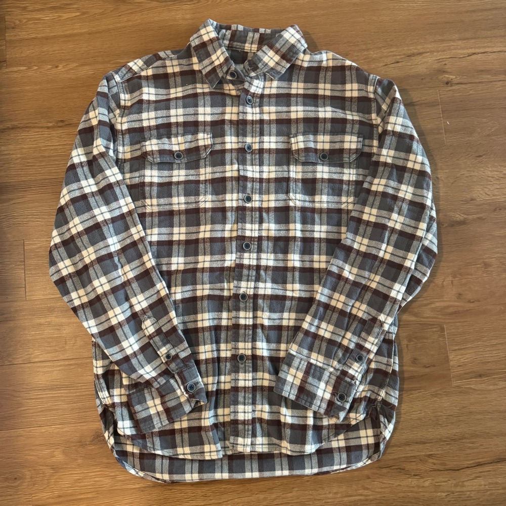 Jachs NY Plaid Flannel Shirt Men M Grey Brown White Vintage Button Up
